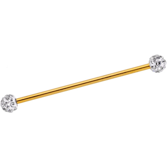 Clear Gem Cluster End Gold Anodized Straight Industrial Barbell 38mm