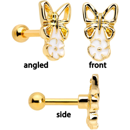 16G 1/4 Clear Gem Gold Tone Butterfly Cartilage Tragus Set of 3