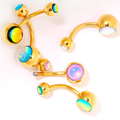 Iridescent Gem Gold Tone Captivating Colors Belly Ring Set Of 5