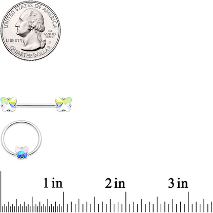 14G Aurora Gem Butterfly Captive Barbell Nipple Ring Set