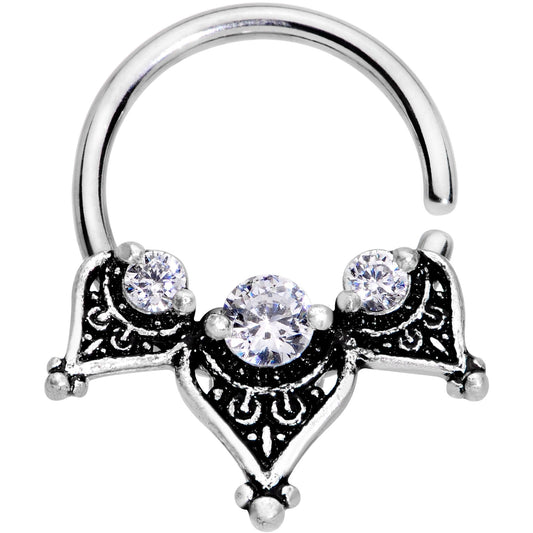 16G 3/8 Clear CZ Gem Triangle Triad Seamless Circular Ring