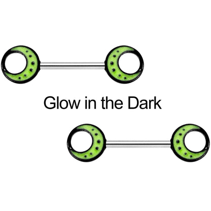 14G 9/16 Glow in the Dark Yellow Moon Barbell Nipple Ring Set