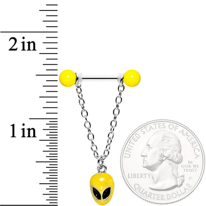 14G 9/16 Yellow Glow Alien Saturn Dangle Barbell Nipple Ring Set