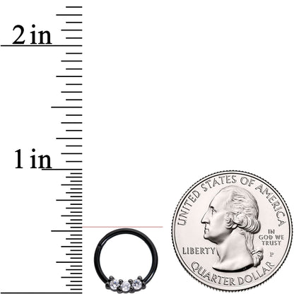16G 3/8 Clear CZ Gem Black Trio Hinged Segment Ring