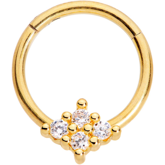 16G 3/8 Clear CZ Gem Gold Tone Quad Rhombus Hinged Segment Ring