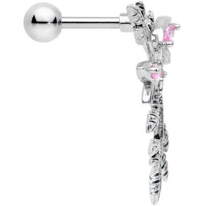 16G 1/4 Pink Gem Sprig of Springtime Left Ear Cartilage Earring