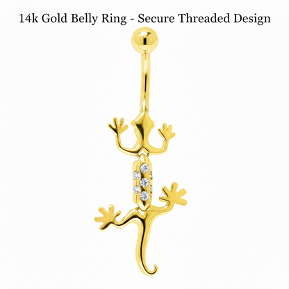 16G Solid 14K Yellow Gold Cubic Zirconia Izzy Lizzy Belly Ring