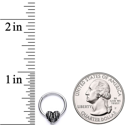 16G 3/8 Textured Geometric Heart Hinged Segment Ring