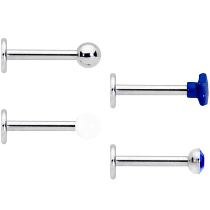16G 3/8 Blue Gem Star Glow Internally Threaded Labret Set of 4