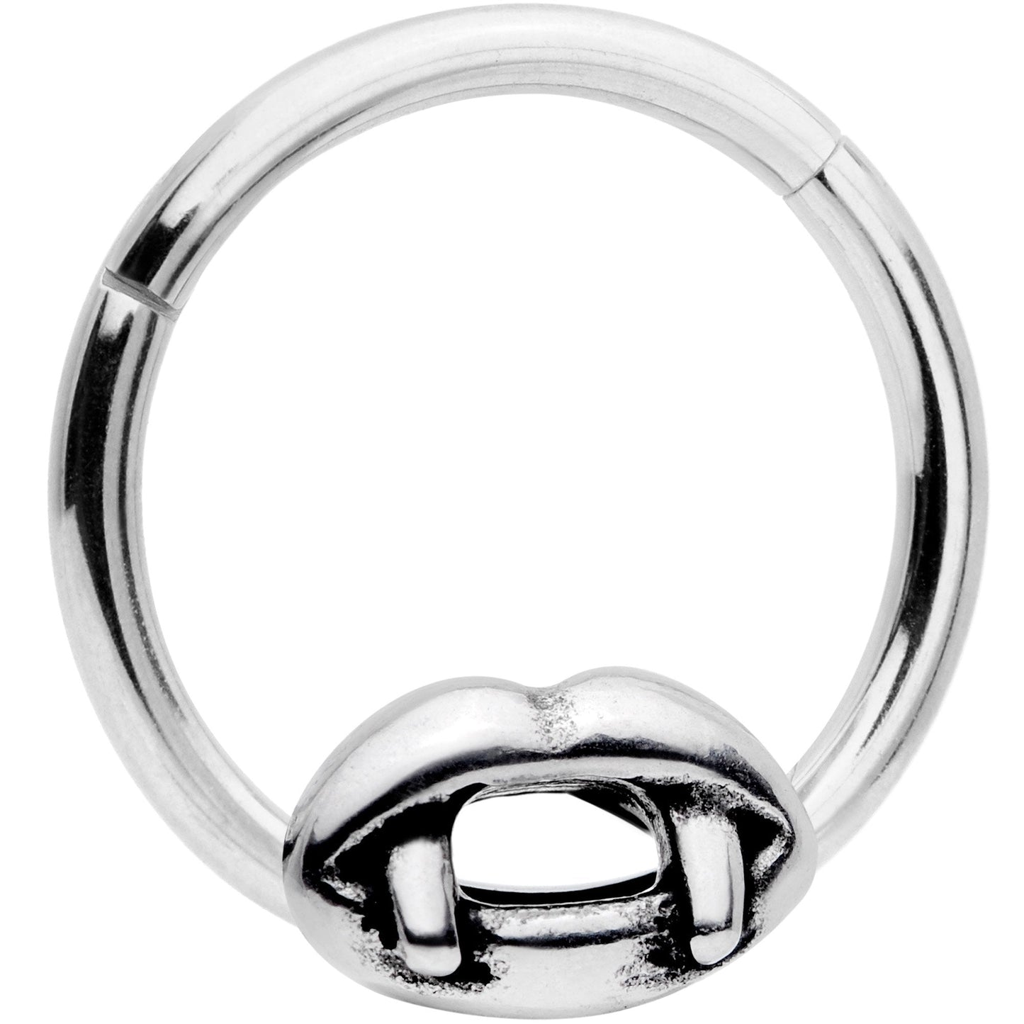 16G 3/8 Halloween Vampires Kiss Fangs Hinged Segment Ring