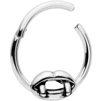 16G 3/8 Halloween Vampires Kiss Fangs Hinged Segment Ring