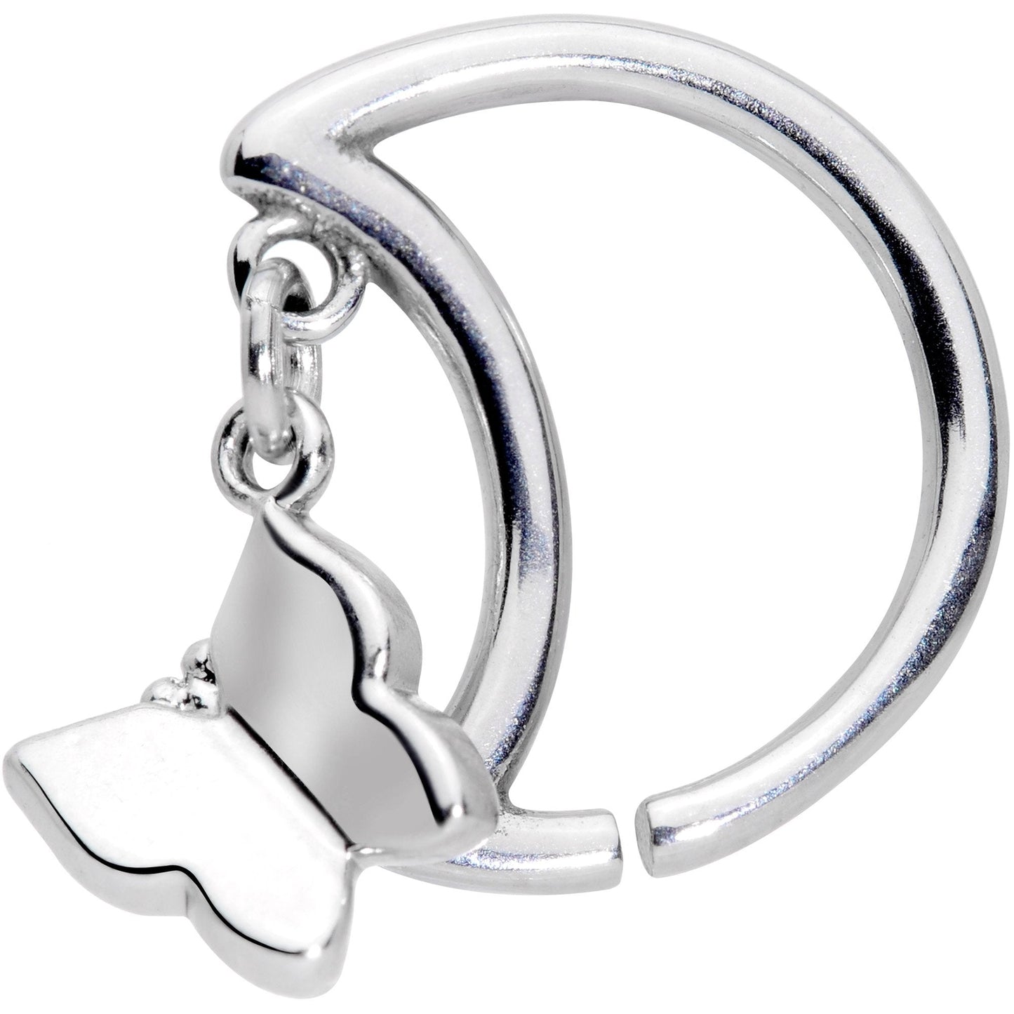 16G 3/8 Crescent Moon Butterfly Dangle Closure Ring