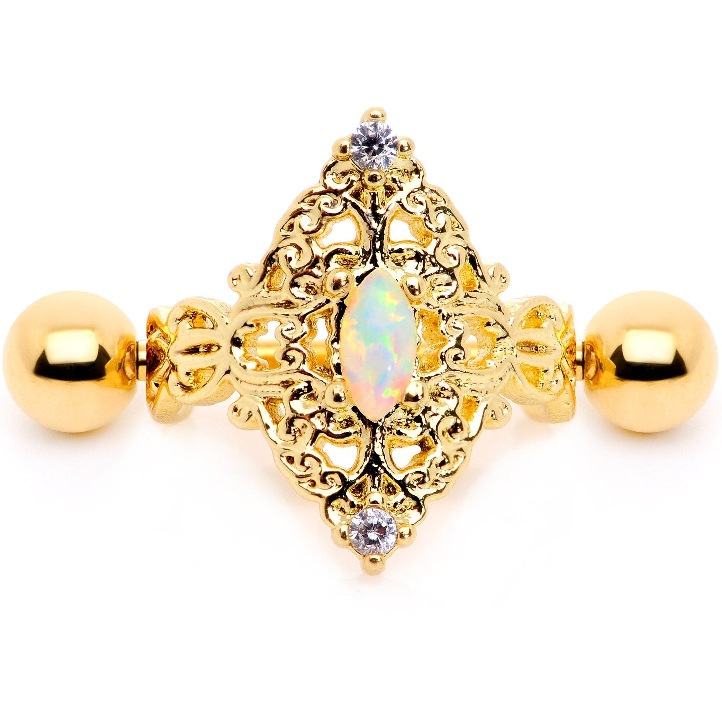 16G 1/2 White Synthetic Opal Gold Tone Art Deco Cartilage Cuff