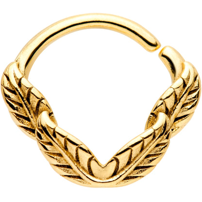 16G 3/8 Gold Tone Ring of Feathers Closure Ring