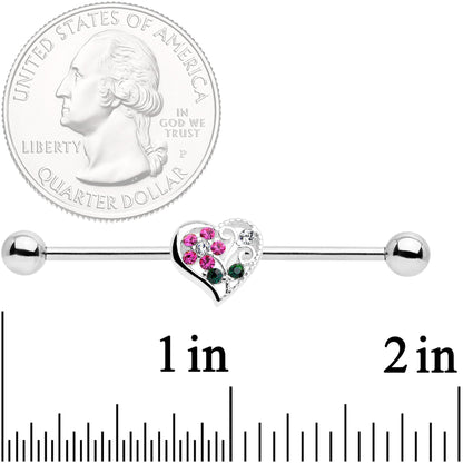 14G Clear Pink Gem Flower Heart Barbell Industrial