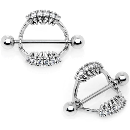 14G 9/16 Clear CZ Gem Scary Fang Halloween Nipple Shield Set