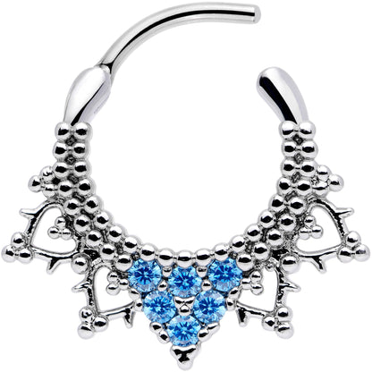 16G 3/8 Aqua CZ Gem Triangle Ornate Septum Clicker