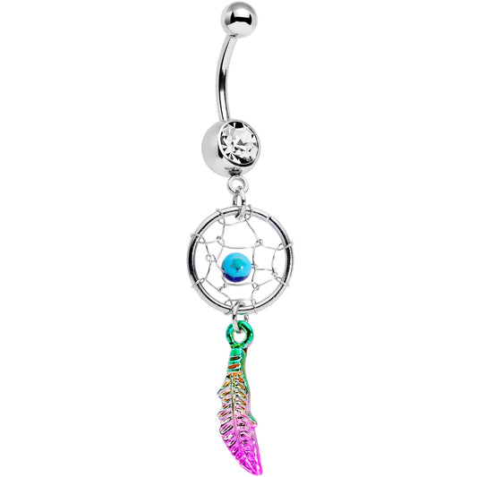Clear Gem Color Fade Feather Dreamcatcher Dangle Belly Ring