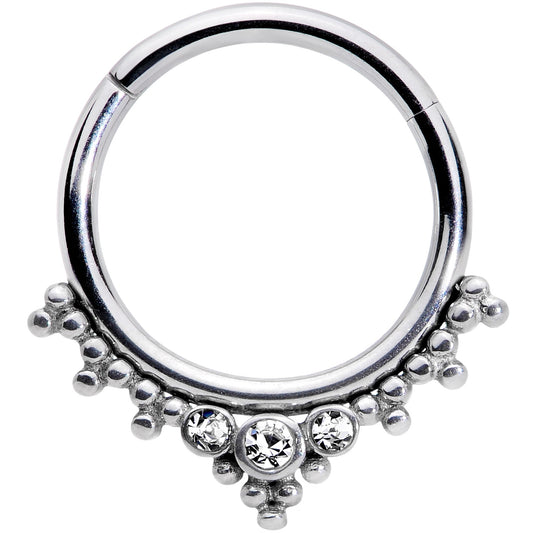 16G 3/8 Clear CZ Gem Triad Hinged Segment Ring