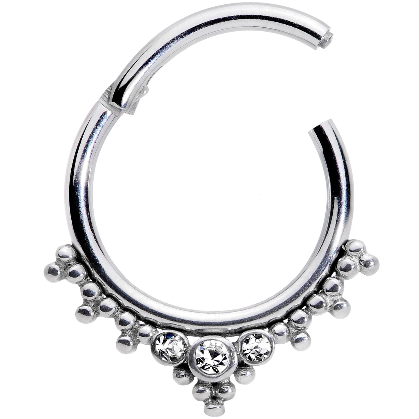 16G 3/8 Clear CZ Gem Triad Hinged Segment Ring