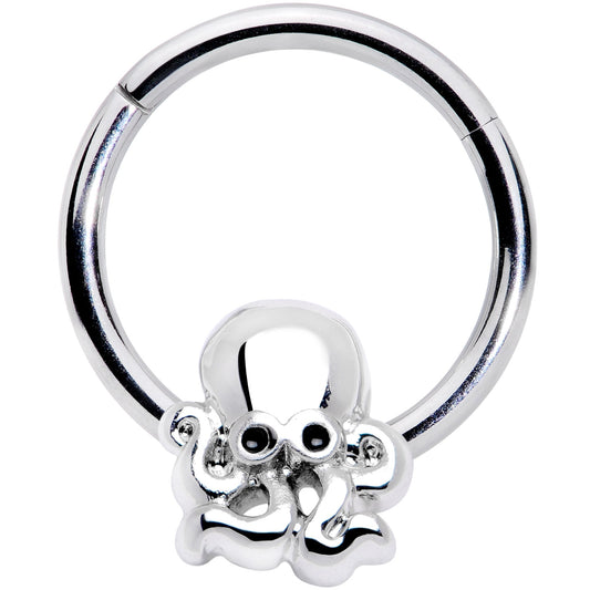 16G 3/8 Black Gem Nautical Octopus Hinged Segment Ring