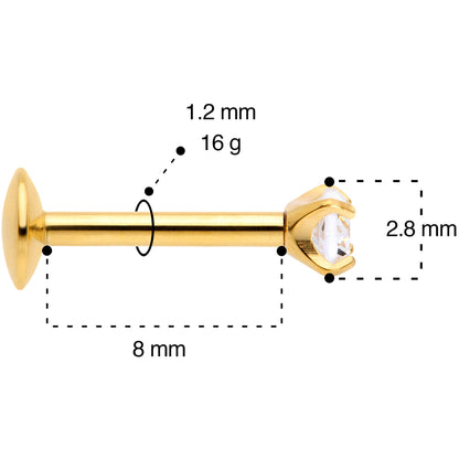 16G 5/16 3mm CZ Gold Tone G23 Titanium Internal Thread Labret