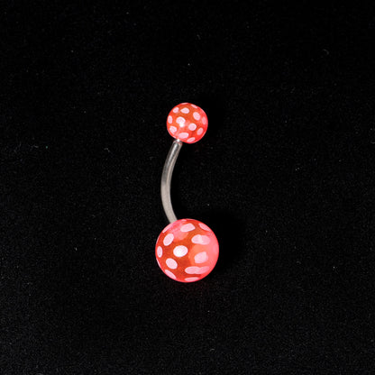 Pink White Polka Dot UV Reactive Acrylic Ball Belly Ring