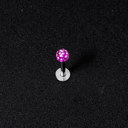 16G 1/4 Purple Polka Dot UV Reactive Acrylic Ball Labret Tragus