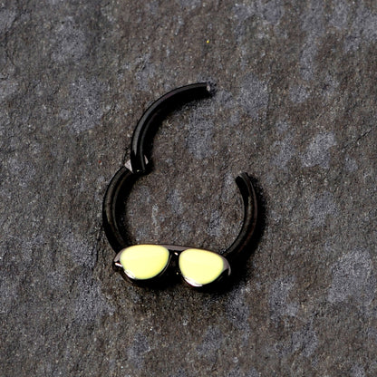 16G 3/8 Black Yellow Aviator Sunglasses Hinged Segment Ring