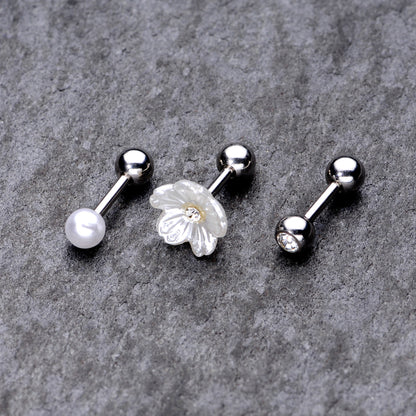 16G 1/4 Clear Gem Flower Cartilage Tragus Set of 3