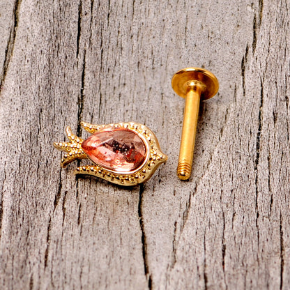 16G 5/16 Pink Gem Gold Tone Tulip Flower Labret Monroe Tragus