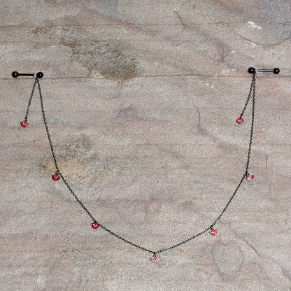 14G 5/8 Red Black Monster Fang Halloween Dangle Nipple Chain