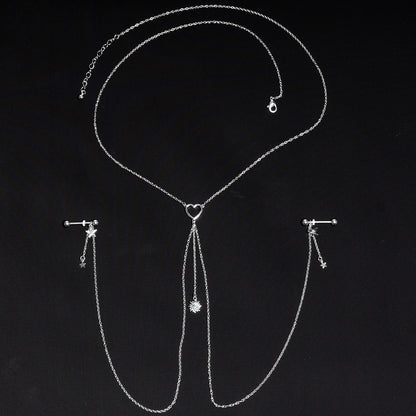 14G 5/8 Clear Gem Sun Heart Star Nipple Chain Necklace