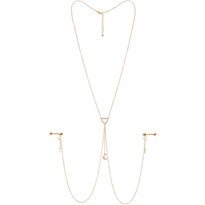 14G 5/8 Aurora Gem Gold Tone Heart Star Nipple Chain Necklace