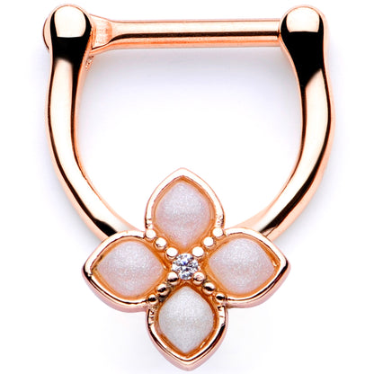 16G 3/8 White Faux Opal Rose Gold Tone Regal Cartilage Clicker