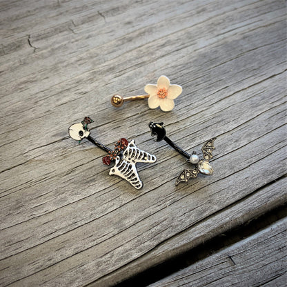 Rose Gold Tone Spring Blossom Pretty White Flower Belly Ring