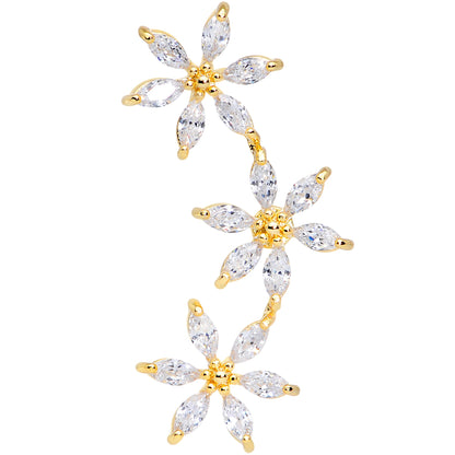 16G 1/4 Clear CZ Gem Gold Tone Tri Flower Cartilage