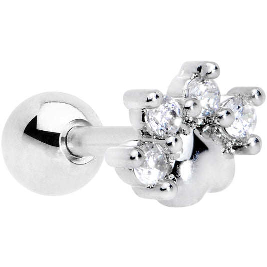 16G 1/4 Clear CZ Gem Paw Print Cat Cartilage Tragus Earring