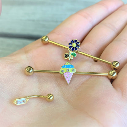 16G 5/16 Clear CZ Gem Gold Tone Rectangle Curved Eyebrow Ring