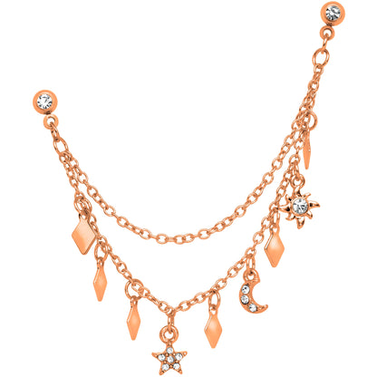 16G 1/4 Rose Gold Tone Moon Sun Dangle Cartilage Chain Earring