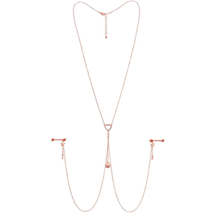 14G 5/8 Aurora Gem Rose Gold Hue Star Sun Nipple Chain Necklace