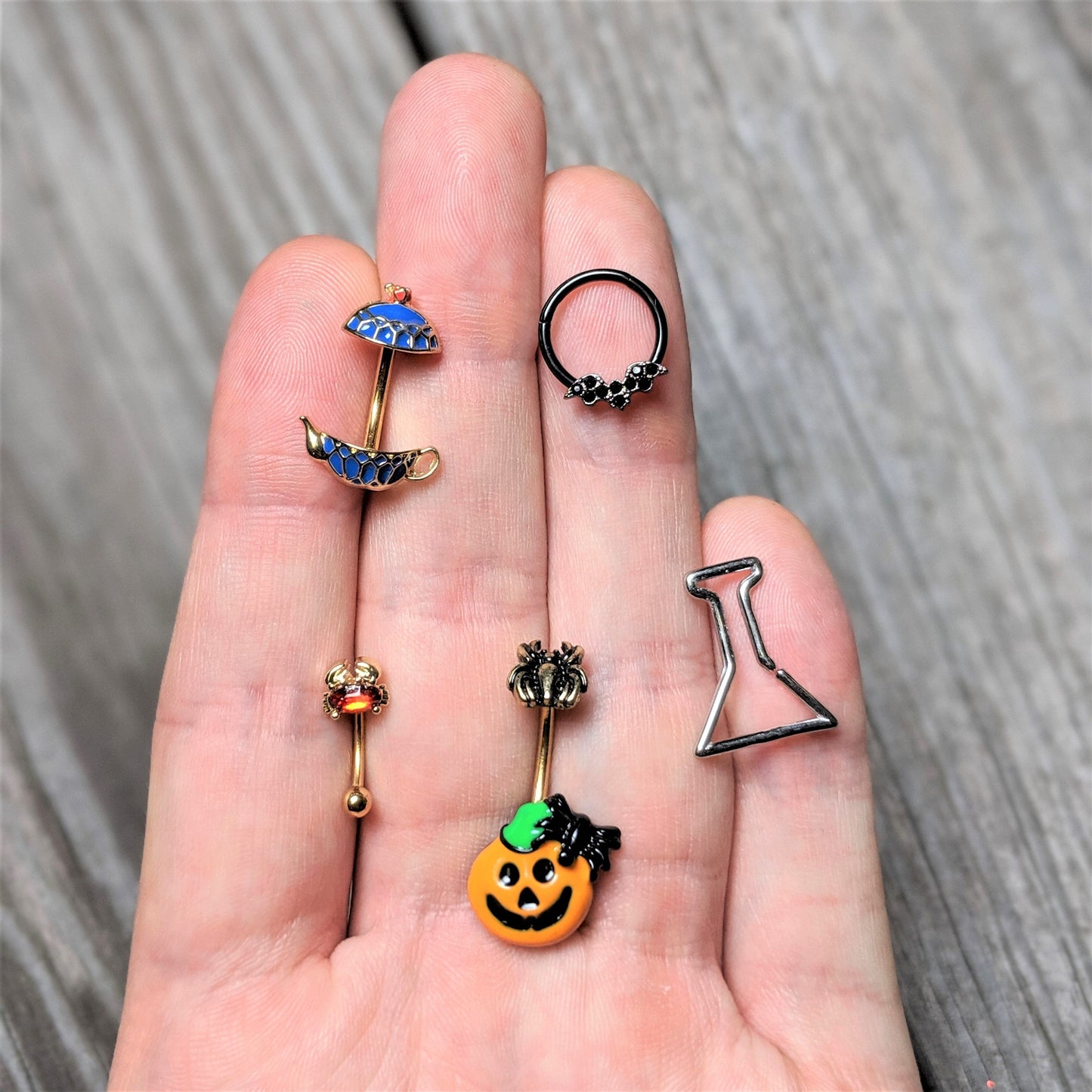 16G 5/16 Red Gem Gold Tone Nautical Crab Curved Eyebrow Ring