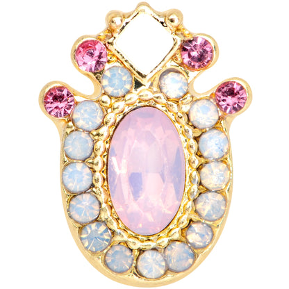 16G 1/4 Pink Gem White Faux Opal Gold Tone Cartilage Tragus