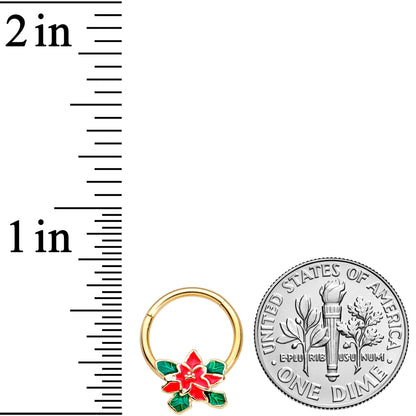 16G 3/8 Gold Tone Poinsettia Christmas Hinged Segment Ring