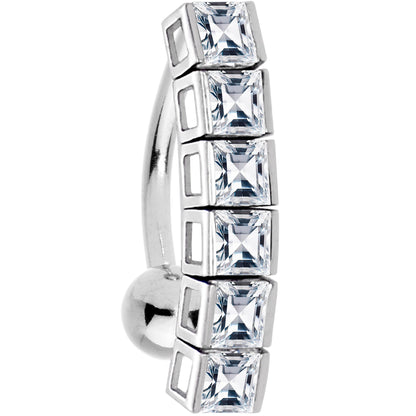 16G Solid 14K White Gold TOP DROP Cubic Zirconia SIX SQUARE TENNIS Belly Ring