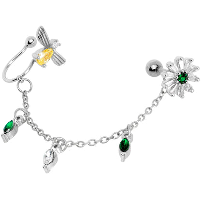 16G 1/4 Yellow Green Gem Angel Cuff Chain Right Cartilage Tragus