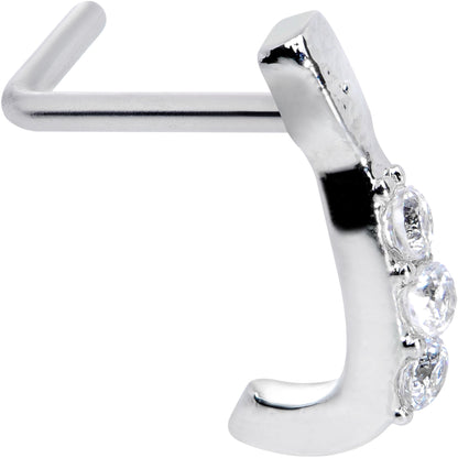 20G 5/16 Clear CZ Gem Trio Graceful Faux Hoop L Shaped Nose Ring