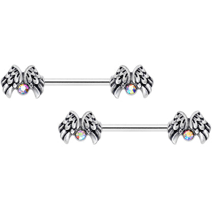 14G 5/8 Aurora Gem Holiday Angels Wings Barbell Nipple Ring Set
