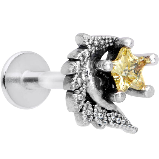 16G 5/16 Yellow Gem Shooting Star Labret Monroe Tragus