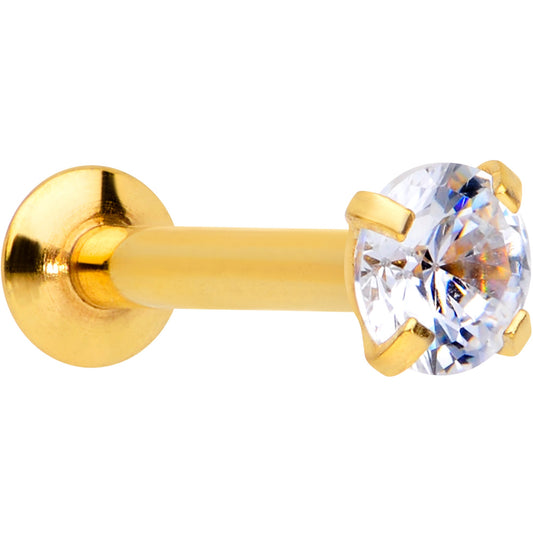 16G 5/16 CZ Gem Gold PVD 3mm Threadless Push In Labret Tragus